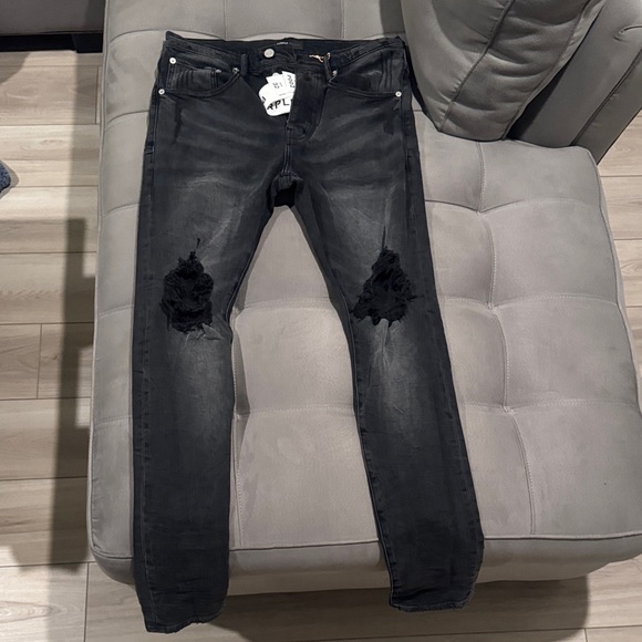 Men's Charcoal Distressed Skinny Jeans - Picture 1 of 6